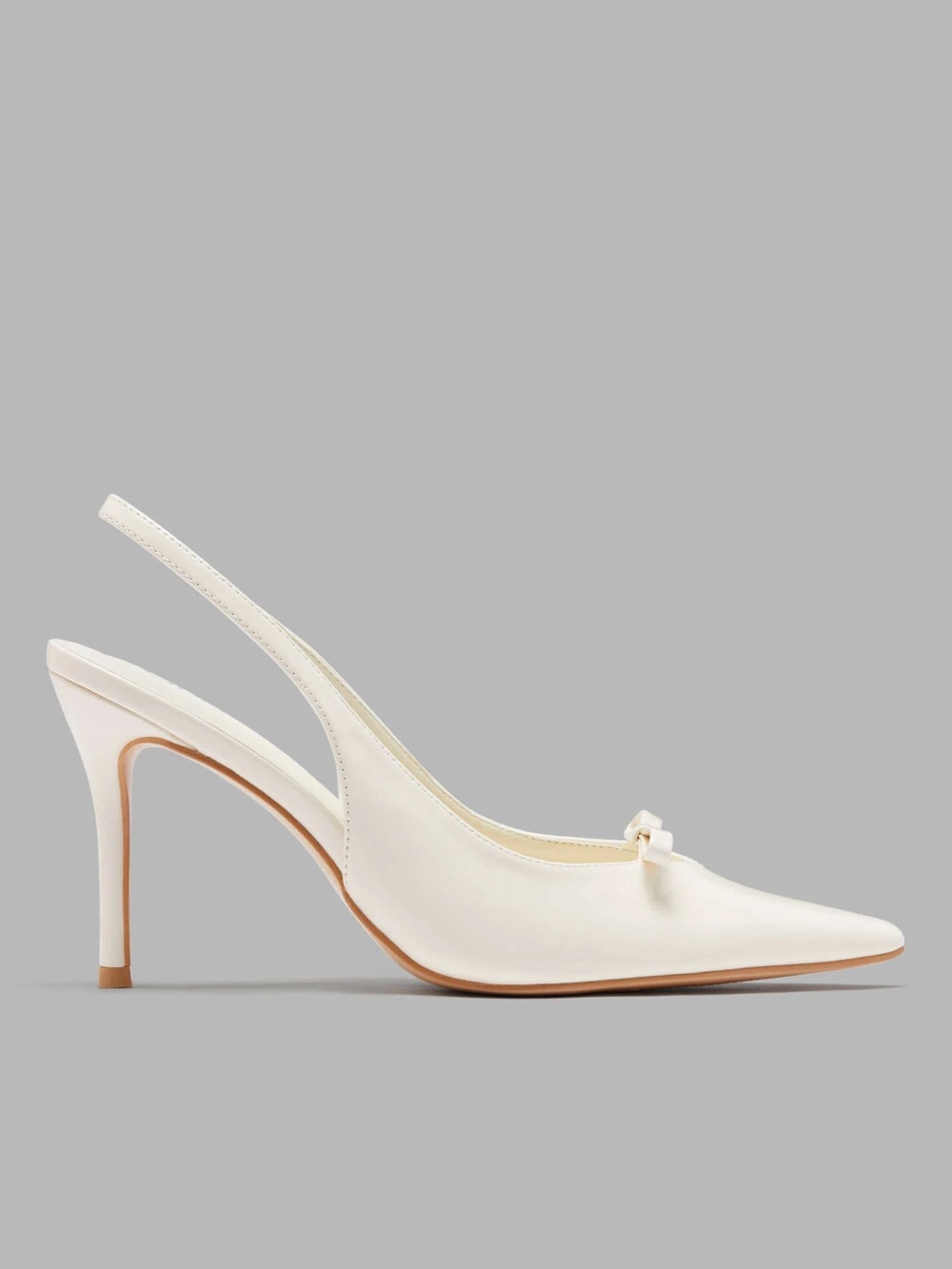 Women's Cream Slingback Pointed-Toe Heels with Bow - Picture 4 of 4